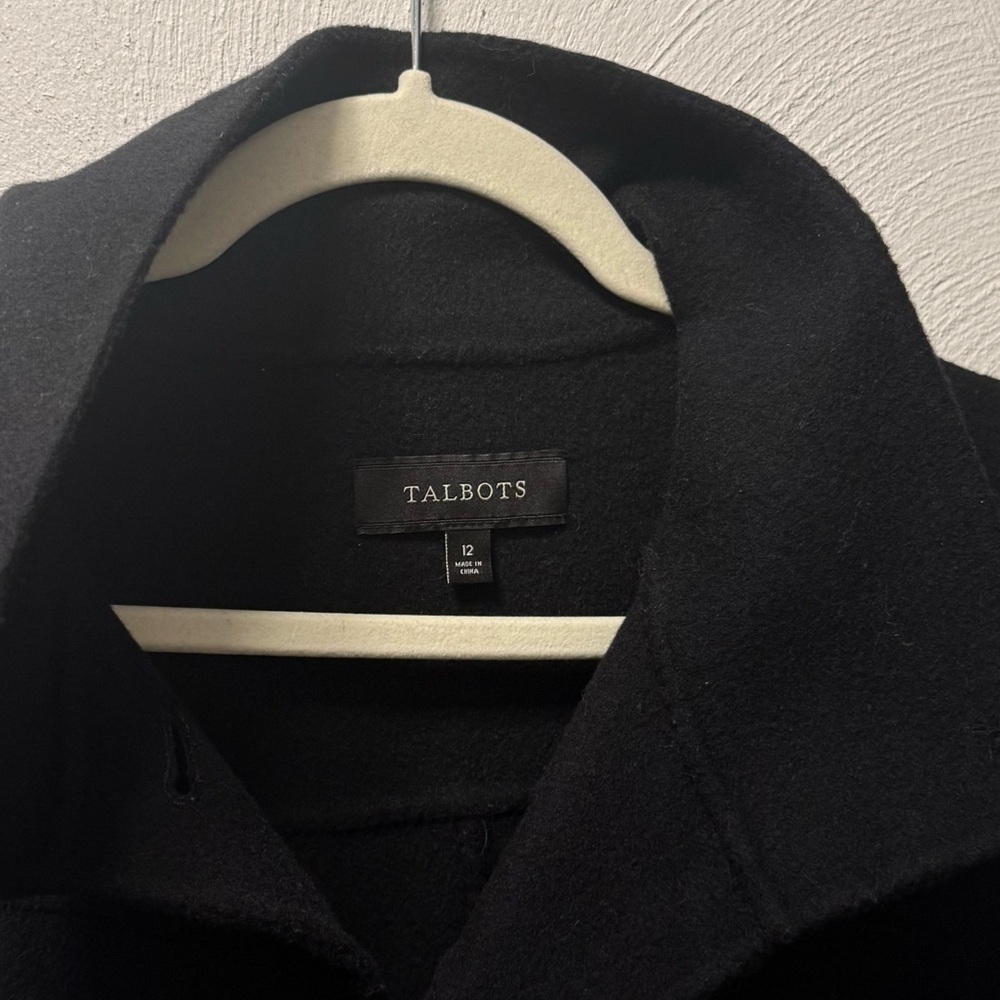 Talbots Wool Blend Cropped Jacket Minimalist High Collar Coat Black 12 Quality - Picture 6 of 7